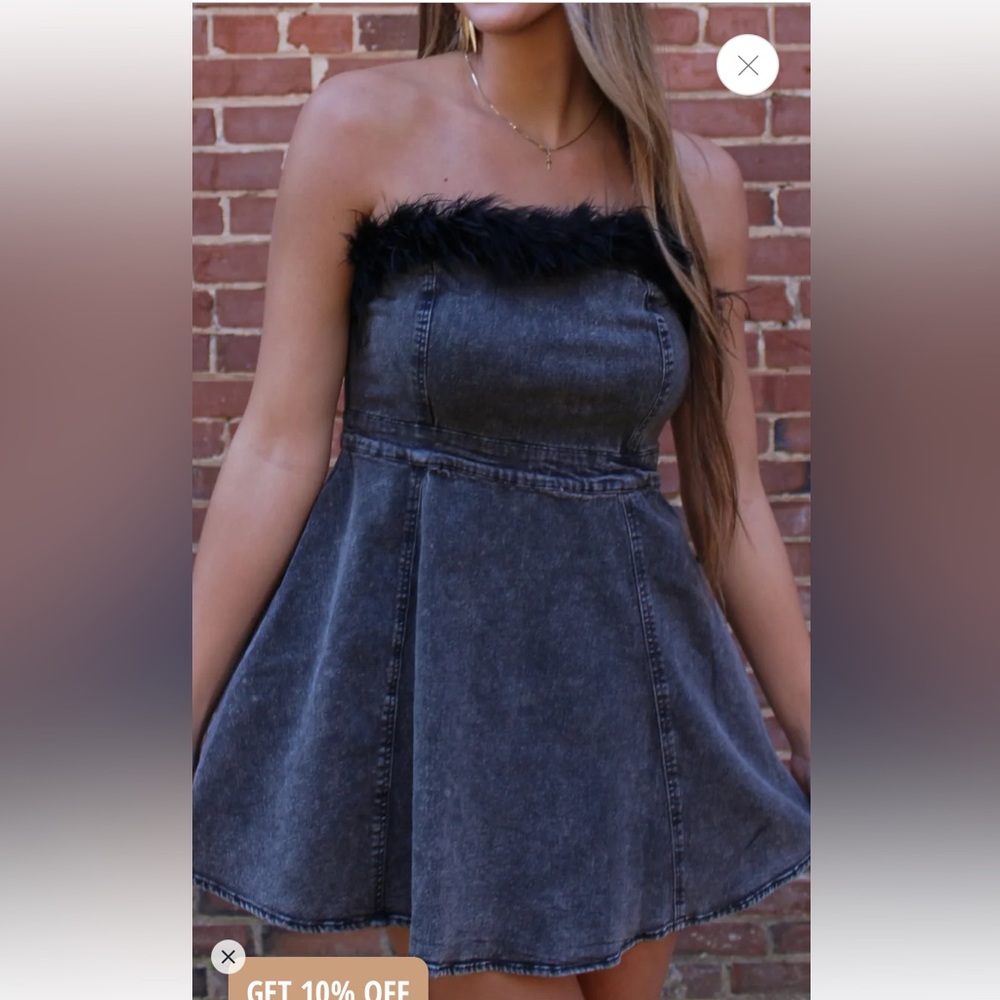 NWT Boutique Denim Dress with Feather Detail